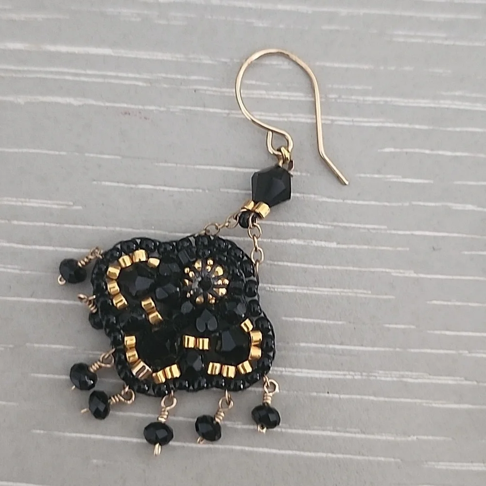 Miguel Ases Black and Gold Beaded Earrings - Picture 3 of 4
